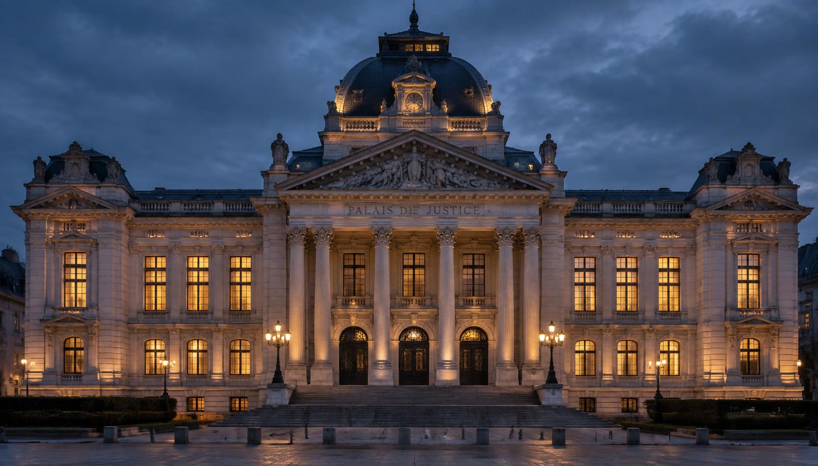 Charleroi courthouse at dusk